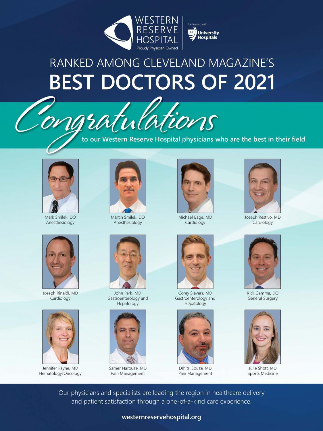 Physicians Named "Best Doctors" in Cleveland Magazine Western Reserve